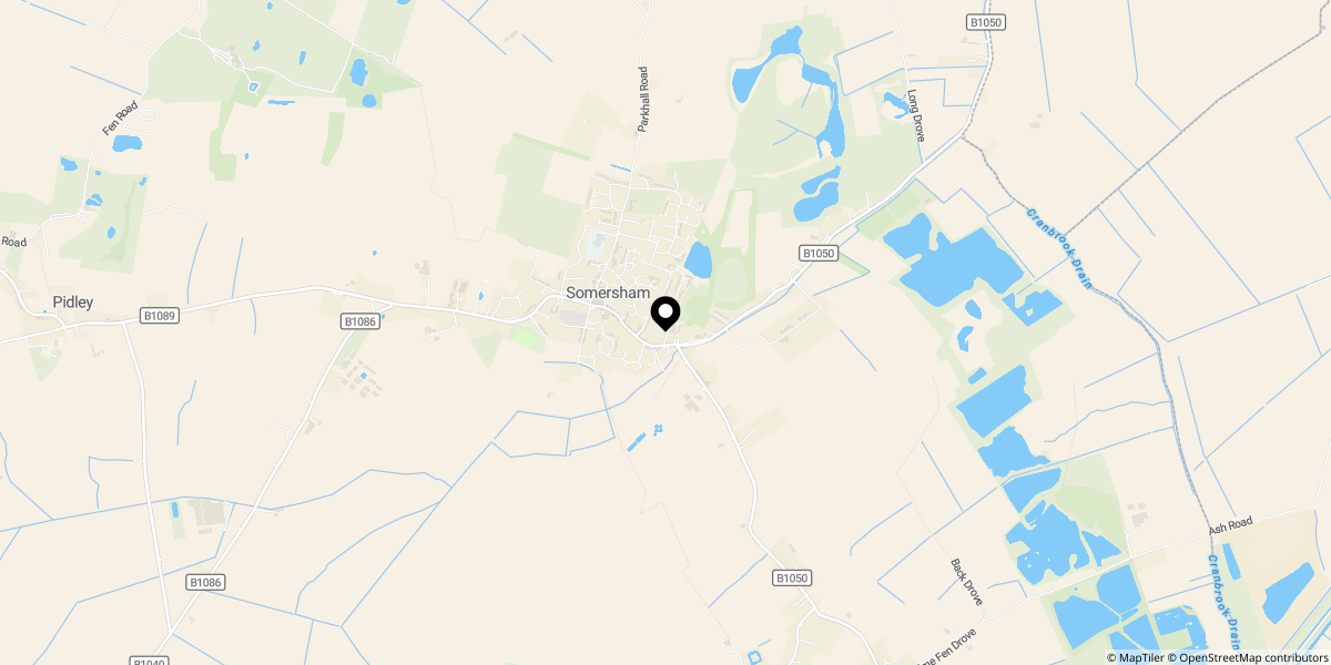 Approximate location of Windsor Gardens, Somersham, Huntingdon, PE28 3DZ