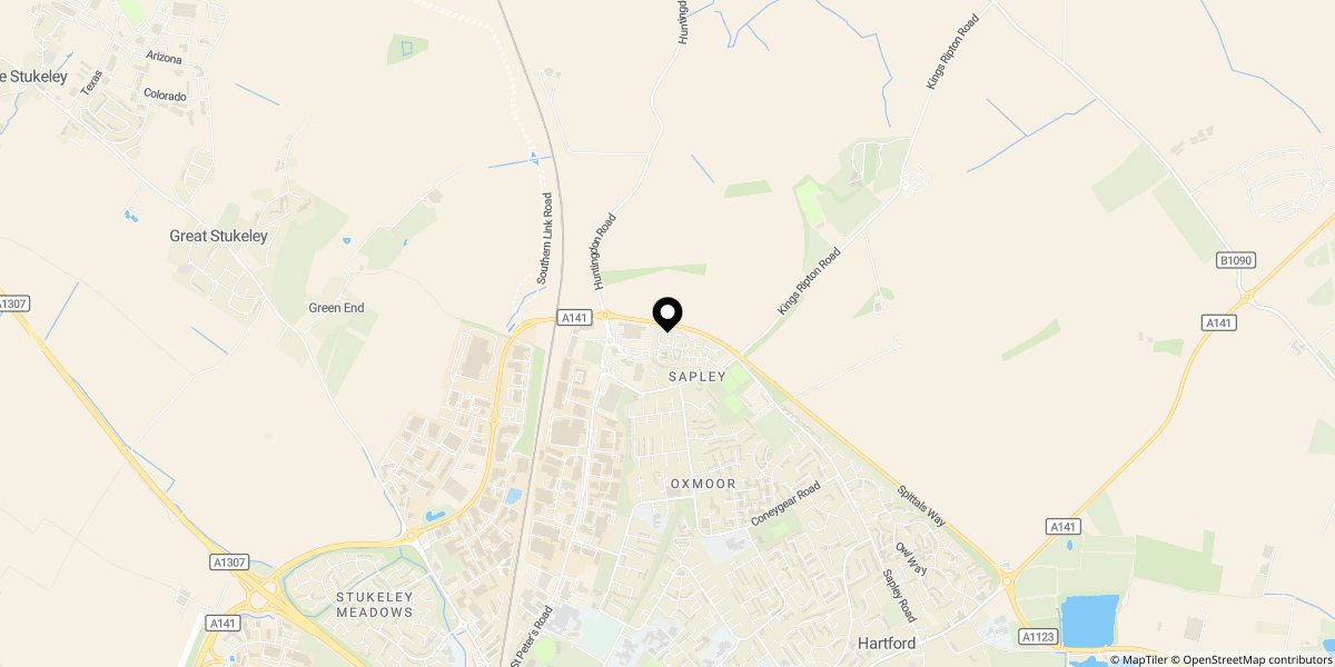 Approximate location of Howell Drive, Sapley, Huntingdon, PE28 2GD