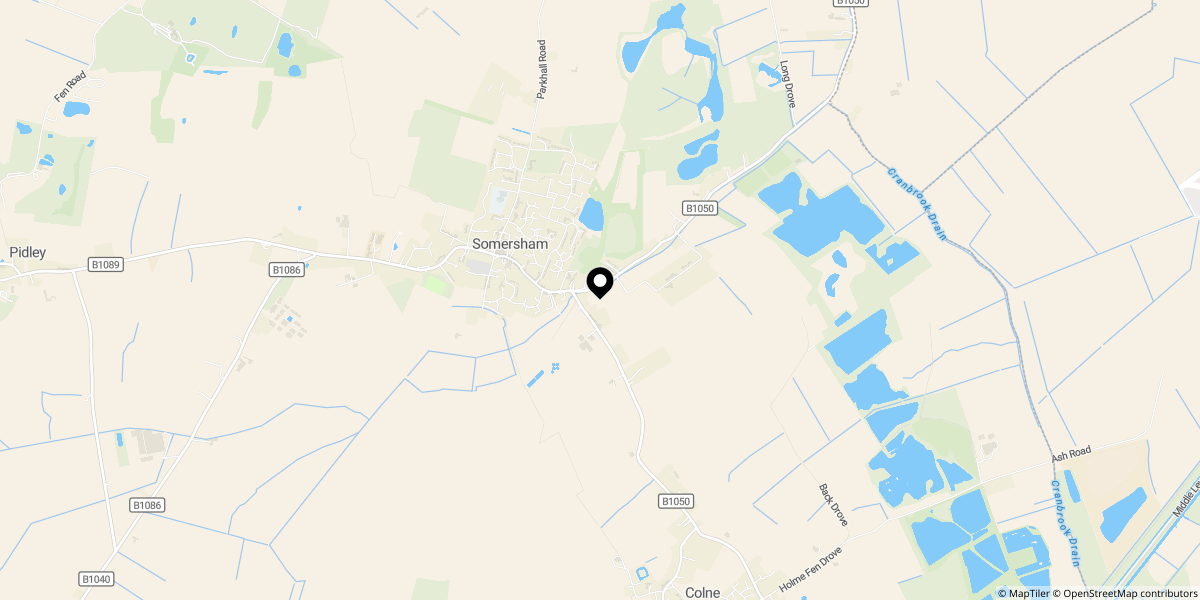 Approximate location of Station Approach, Somersham, Huntingdon, PE28 3JD