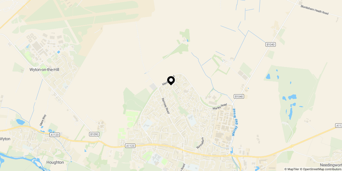 Approximate location of Kent Close, St. Ives, PE27 3DH