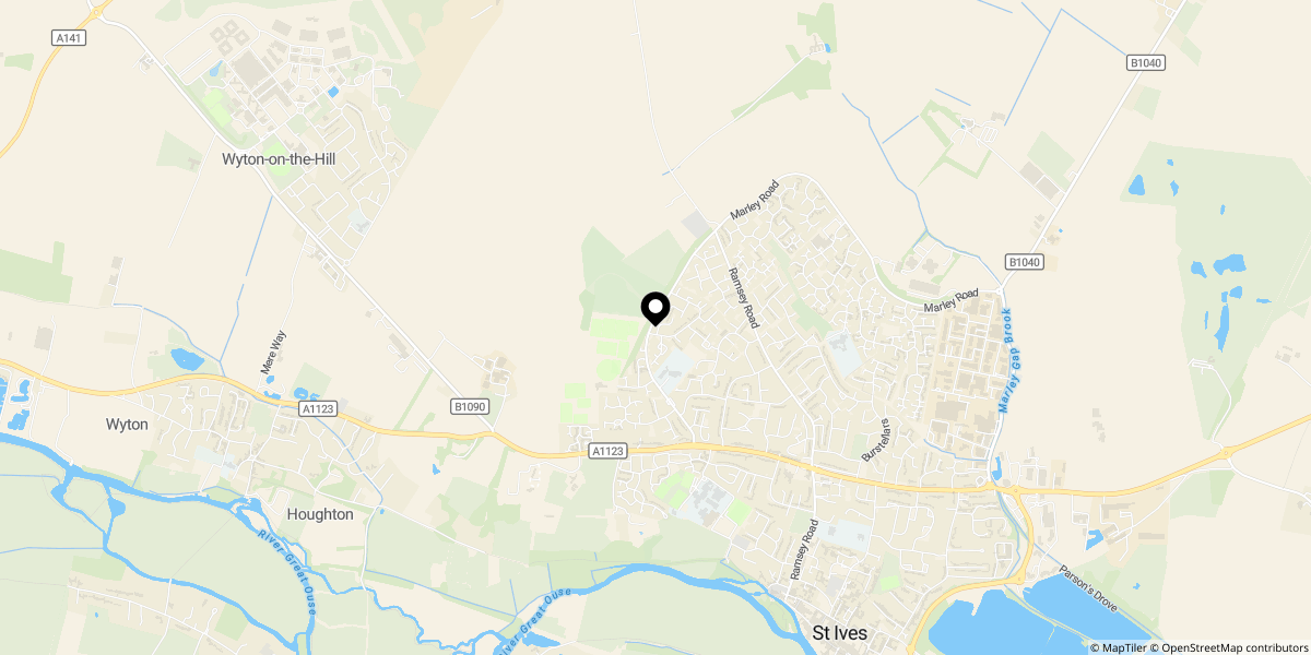 Approximate location of Thorndown Close, St. Ives, PE27 6ST